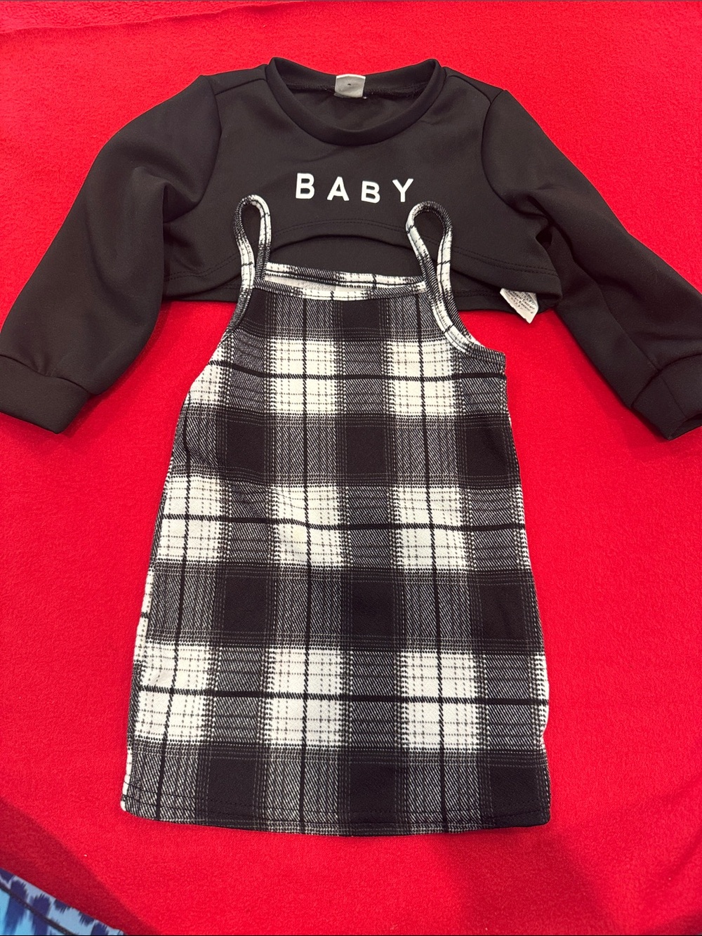 SHEIN Black and White Plaid Layered Dress Set for Kids